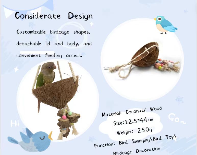 Coconut Shell Swing & Perch for Parrots