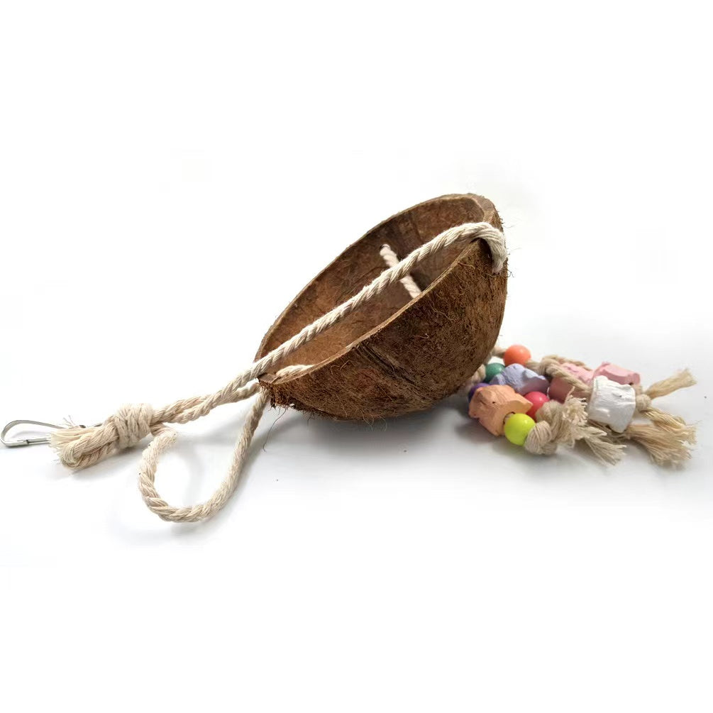 Coconut Shell Swing & Perch for Parrots