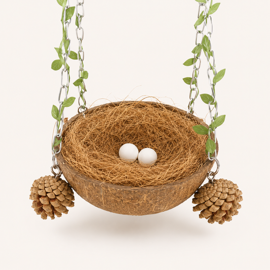 Coconut Shell Swing & Perch for Parrots