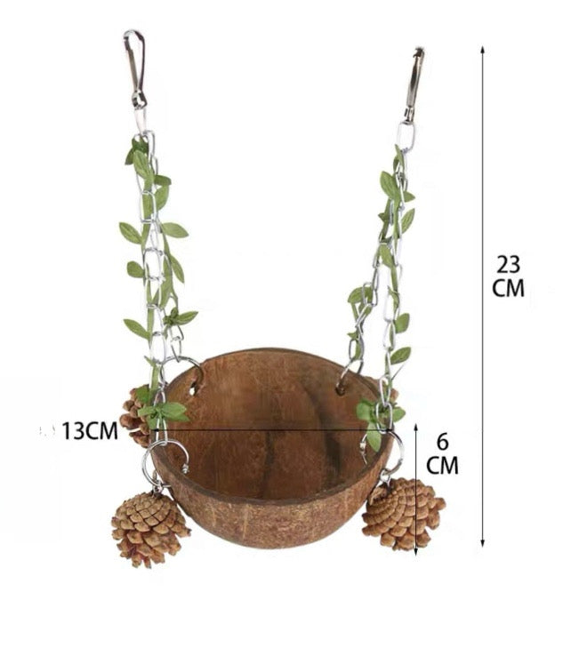Coconut Shell Swing & Perch for Parrots