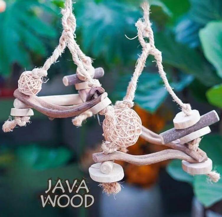 Java Wood Wicker Ball Swing for Parrots