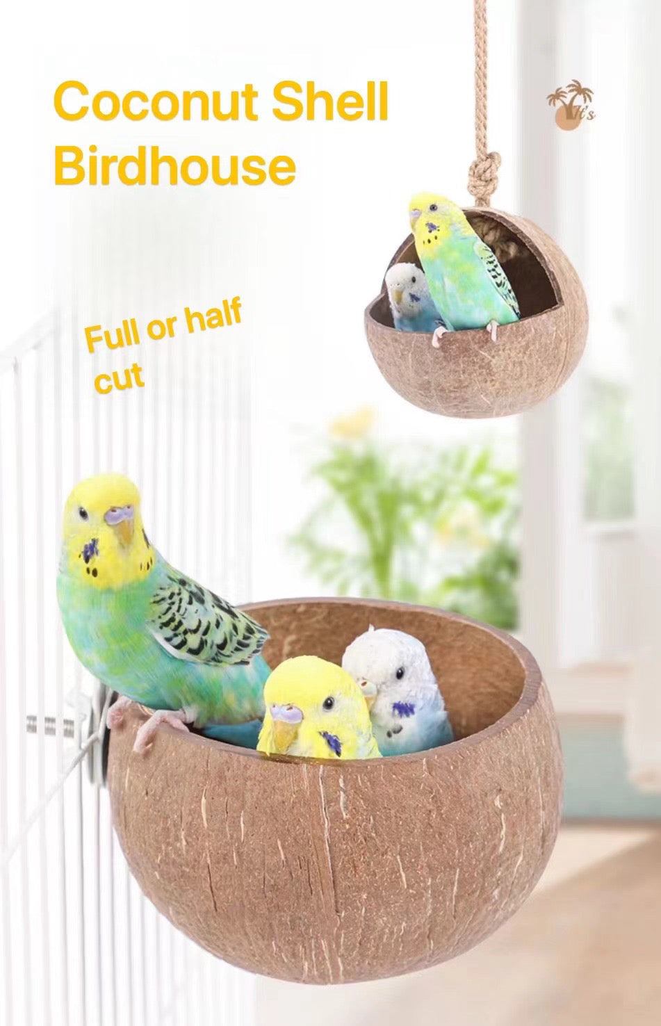 Coconut Hideaway Nest for Birds