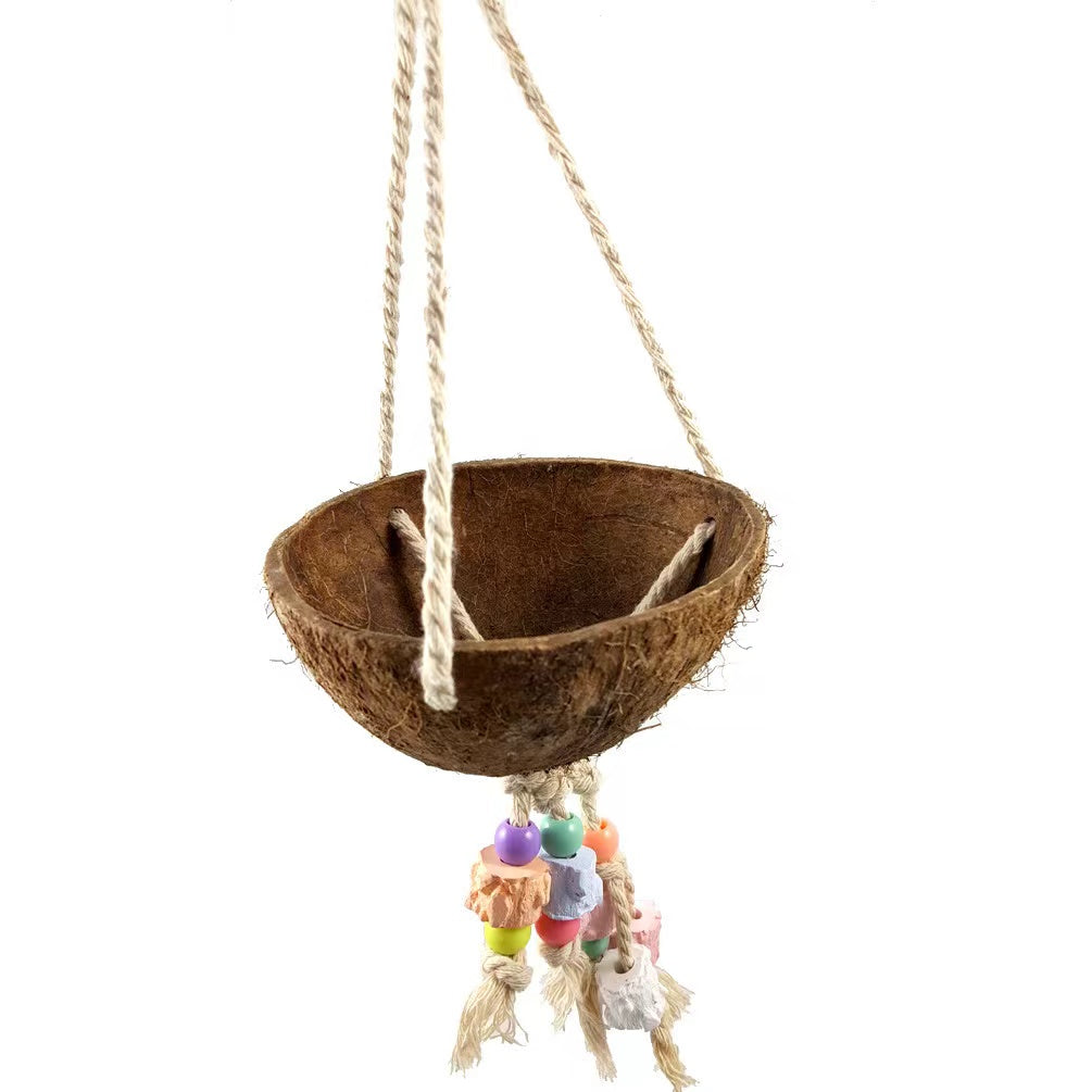 Coconut Shell Swing & Perch for Parrots