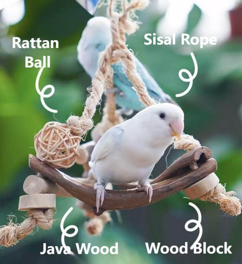 Java Wood Wicker Ball Swing for Parrots